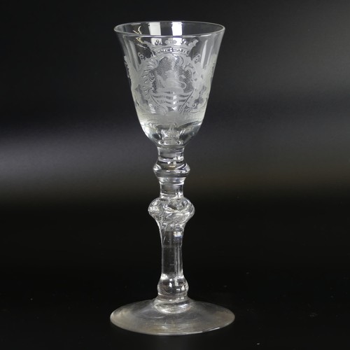 56 - An antique Dutch Zeeland province armorial Wine Glass, possibly c. 1750, with engraved Zeeland Coat ... 