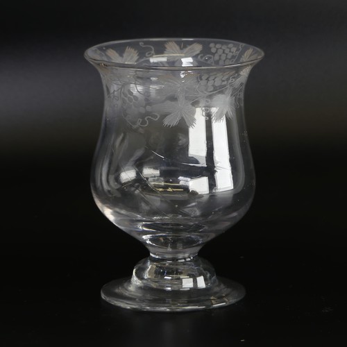54 - A Georgian water Glass, with flared bowl, engraved to rim with fruiting vines and stepped foot, H 11... 