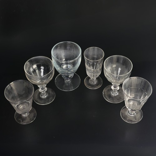 59 - A pair of 19thC glass Rummers, with conical bowls on double knopped stem, H 15cm, together with a ve... 