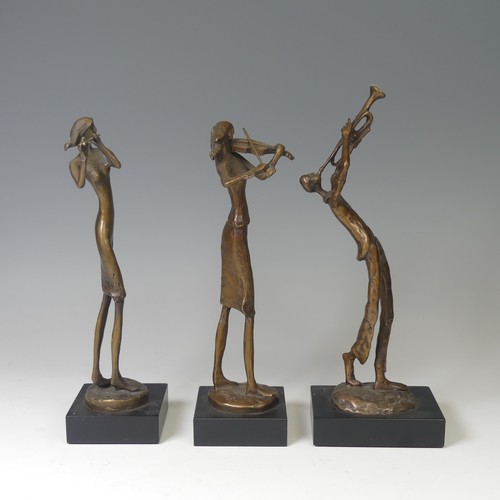 9 - Bernard Kim (South Korean, b. 1942), three bronze figures of musicians, a Violinist, a Flutist and a... 