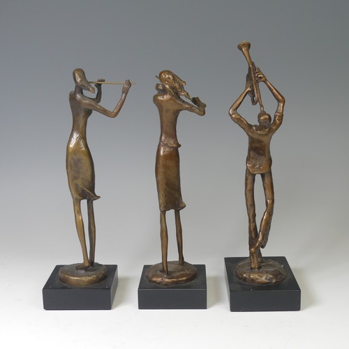 9 - Bernard Kim (South Korean, b. 1942), three bronze figures of musicians, a Violinist, a Flutist and a... 