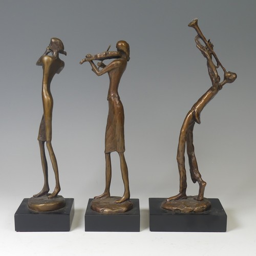 9 - Bernard Kim (South Korean, b. 1942), three bronze figures of musicians, a Violinist, a Flutist and a... 