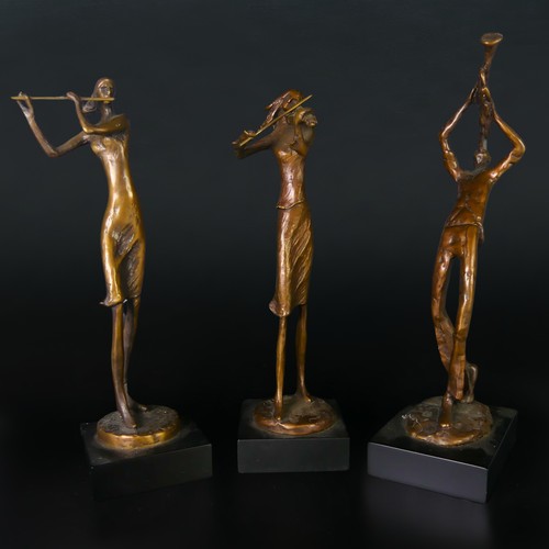 9 - Bernard Kim (South Korean, b. 1942), three bronze figures of musicians, a Violinist, a Flutist and a... 