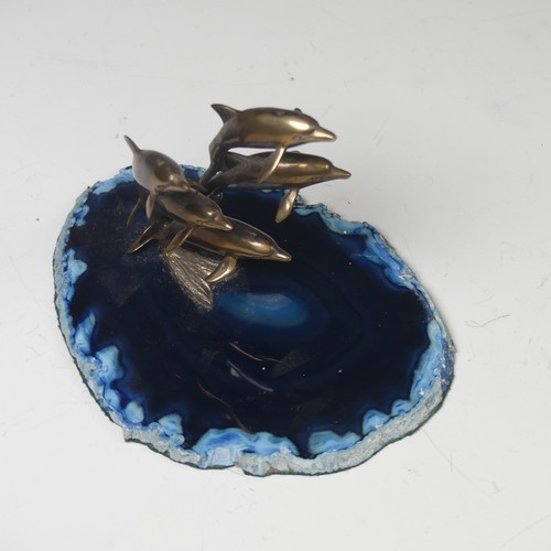 19 - Paul Eaton (Contemporary), 'Splash', a commissioned bronze sculpture of five dolphins on blue agate ... 