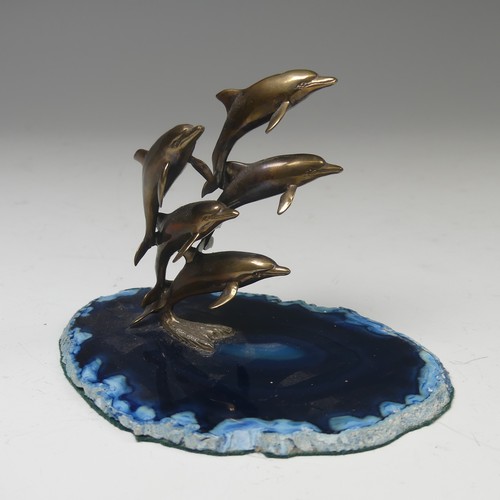 19 - Paul Eaton (Contemporary), 'Splash', a commissioned bronze sculpture of five dolphins on blue agate ... 