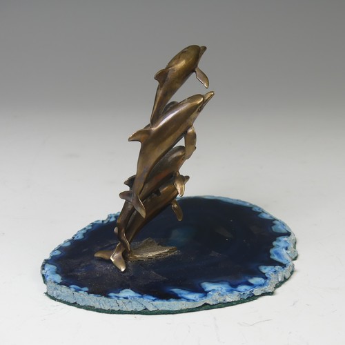 19 - Paul Eaton (Contemporary), 'Splash', a commissioned bronze sculpture of five dolphins on blue agate ... 