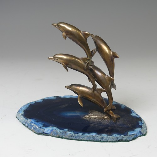 19 - Paul Eaton (Contemporary), 'Splash', a commissioned bronze sculpture of five dolphins on blue agate ... 