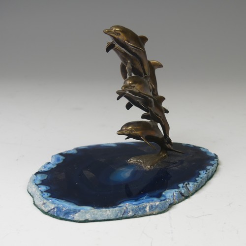19 - Paul Eaton (Contemporary), 'Splash', a commissioned bronze sculpture of five dolphins on blue agate ... 