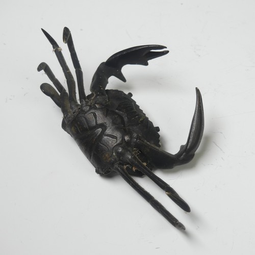 22 - A Japanese bronze study of a Crab, lacking two lower limbs, W 14.5 cm.Provenance: The Captain Campbe... 