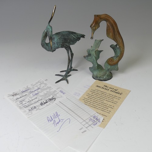 13 - Michael Storey (British, b. 1948), a bronze sculpture of a Heron, H 18 cm, together with another bro... 