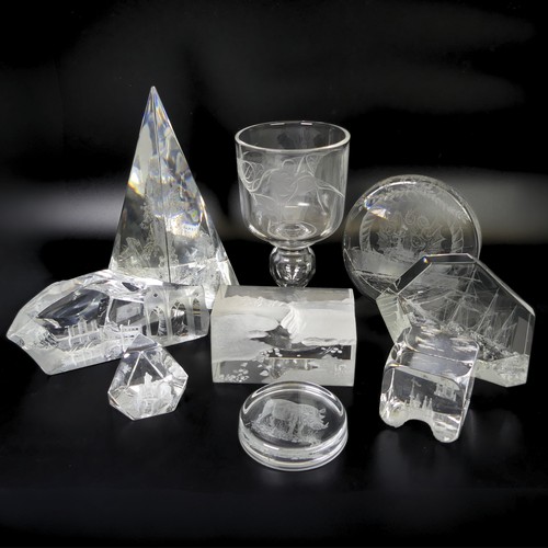 47 - A small quantity of Glass sculptures engraved by the Guild of Glass Engravers, to comprise 'Ice Age'... 
