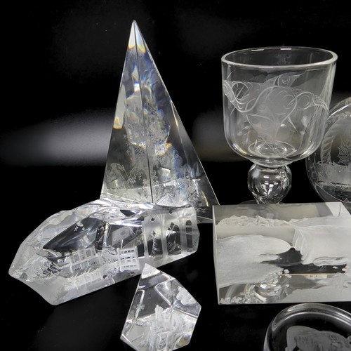 47 - A small quantity of Glass sculptures engraved by the Guild of Glass Engravers, to comprise 'Ice Age'... 