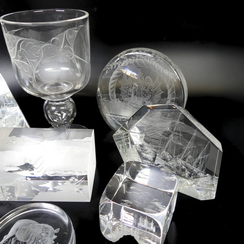 47 - A small quantity of Glass sculptures engraved by the Guild of Glass Engravers, to comprise 'Ice Age'... 