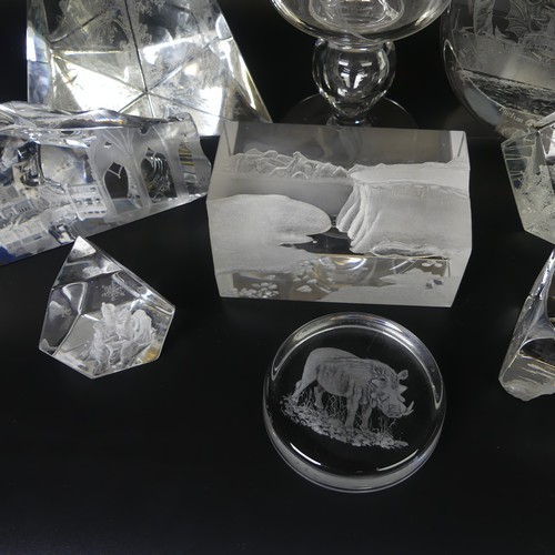 47 - A small quantity of Glass sculptures engraved by the Guild of Glass Engravers, to comprise 'Ice Age'... 