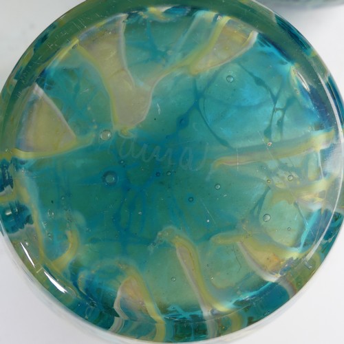 44 - A small quantity of Mdina studio Glass, to comprise a pair of striped vases, with bulbous body and f... 
