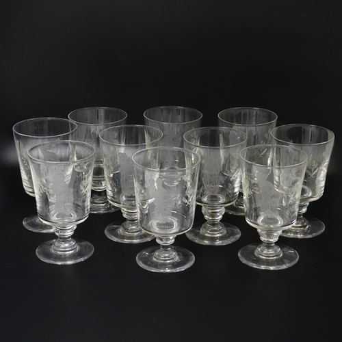 50 - A set of ten Queen's Beasts ceremonial Webb Glasses, each etched with an image of a Queen's Beast an... 