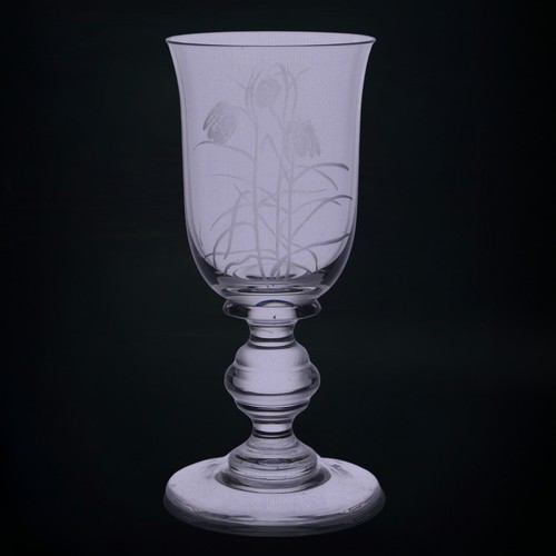 51 - A set of eight Jacobite-style Wine Glasses, with twisted stem and etched thistle motif, the foot wit... 