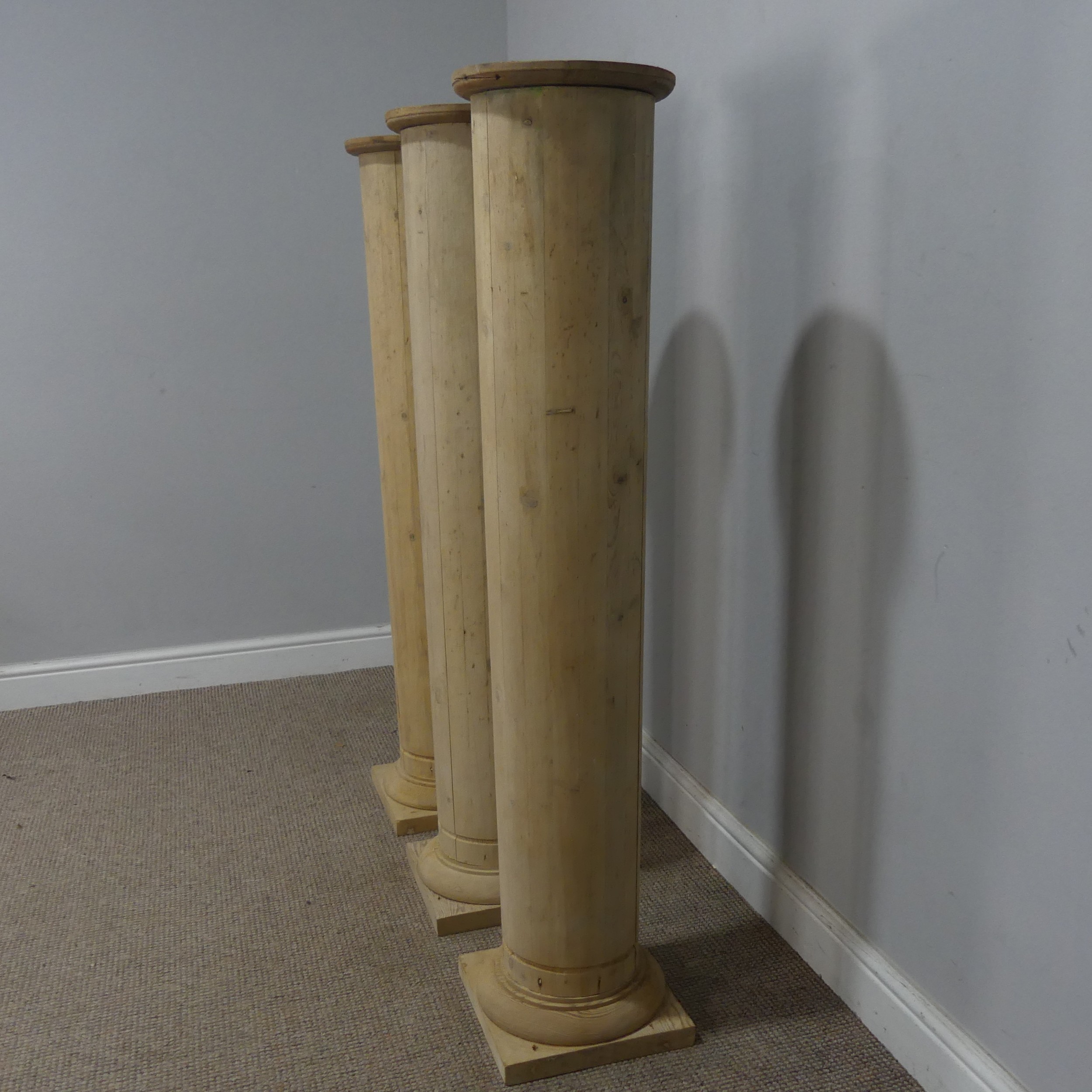 A set of three early 20th century pitch pine Columns, previously used ...