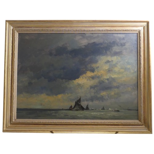 98 - Edward Seago (1910 - 1974), Barges racing in the Harwich Approaches, oil on board, signed lower left...