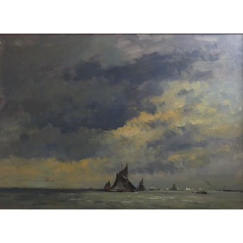 98 - Edward Seago (1910 - 1974), Barges racing in the Harwich Approaches, oil on board, signed lower left... 