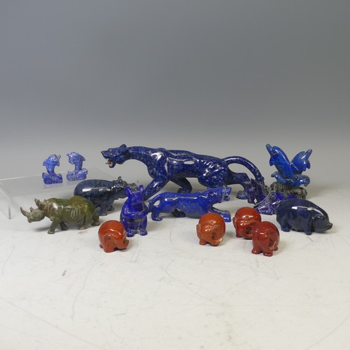 26 - A large Lapis Lazuli carved sculpture of a Leopard/Panther, with glass eyes and mother of pearl teet... 