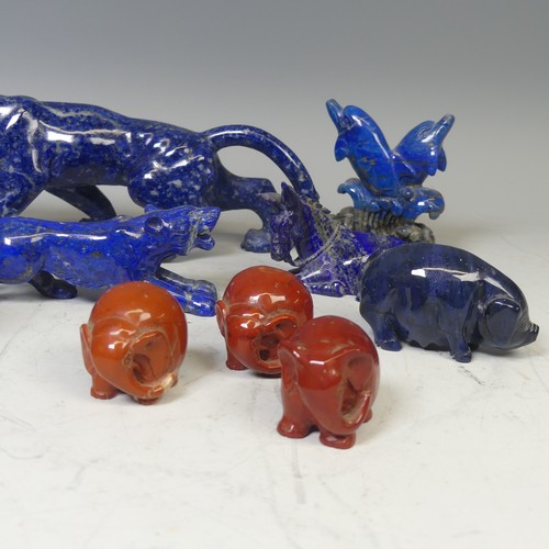 26 - A large Lapis Lazuli carved sculpture of a Leopard/Panther, with glass eyes and mother of pearl teet... 