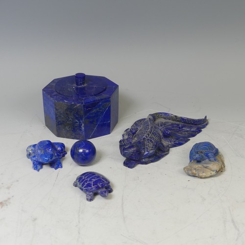 25 - A large carved Lapis Lazuli study of a Lizard on leaf, probably Chinese, unsigned, L 17.5 cm, togeth... 