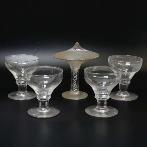 60 - A near set of four Georgian glass Rummers, with conical bowls and stepped stem, H 11.5cm, together w... 