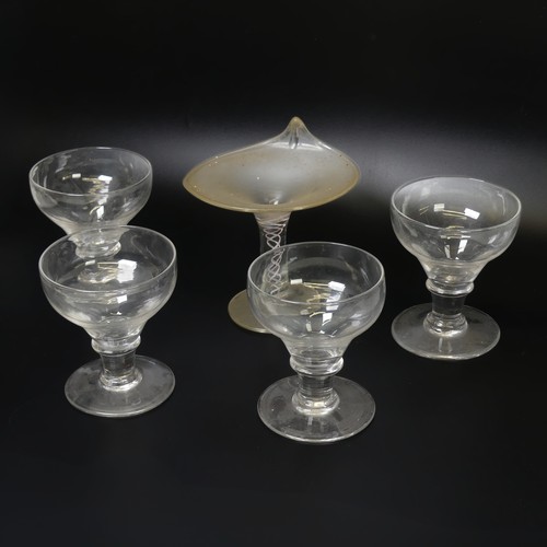 60 - A near set of four Georgian glass Rummers, with conical bowls and stepped stem, H 11.5cm, together w... 
