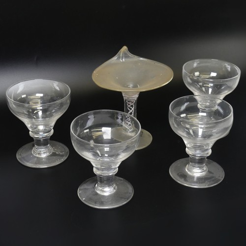 60 - A near set of four Georgian glass Rummers, with conical bowls and stepped stem, H 11.5cm, together w... 