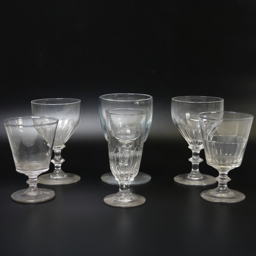 59 - A pair of 19thC glass Rummers, with conical bowls on double knopped stem, H 15cm, together with a ve... 