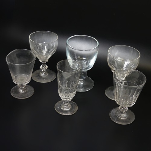 59 - A pair of 19thC glass Rummers, with conical bowls on double knopped stem, H 15cm, together with a ve... 