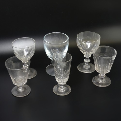 59 - A pair of 19thC glass Rummers, with conical bowls on double knopped stem, H 15cm, together with a ve... 