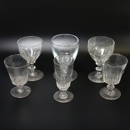 59 - A pair of 19thC glass Rummers, with conical bowls on double knopped stem, H 15cm, together with a ve... 