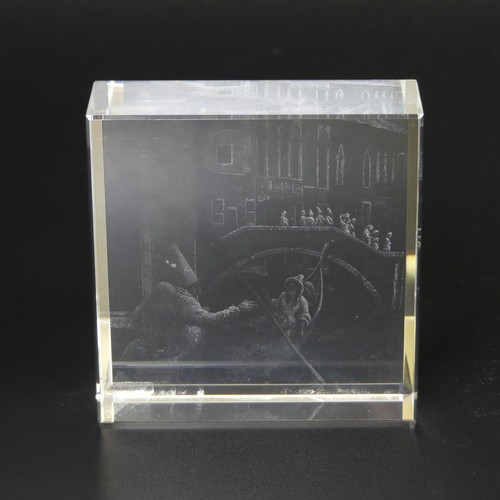 41 - James Denison-Pender (Contemporary) 'Punchinello', a stipple engraved glass block depicting a Veneti... 