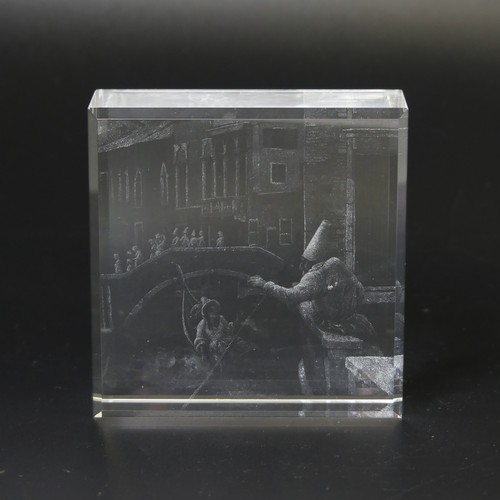 41 - James Denison-Pender (Contemporary) 'Punchinello', a stipple engraved glass block depicting a Veneti... 