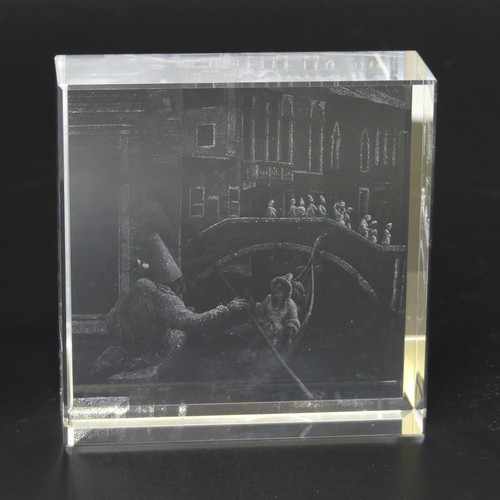41 - James Denison-Pender (Contemporary) 'Punchinello', a stipple engraved glass block depicting a Veneti... 