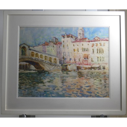 Gertrude Crompton (b.1874), Venice - Grand Canal and Rialto Bridge, watercolour, signed, 14½in x 18½in (37cm x 47cm), framed and glazed.
