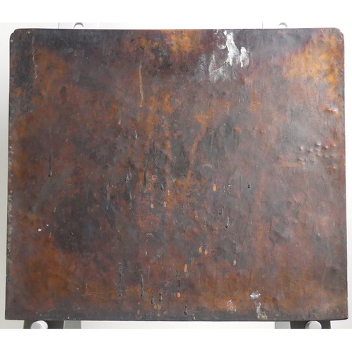 336 - An 18thC Chinese cloisonné rectangular Plaque, or panel, depicting figures on two dragon boats in a ... 