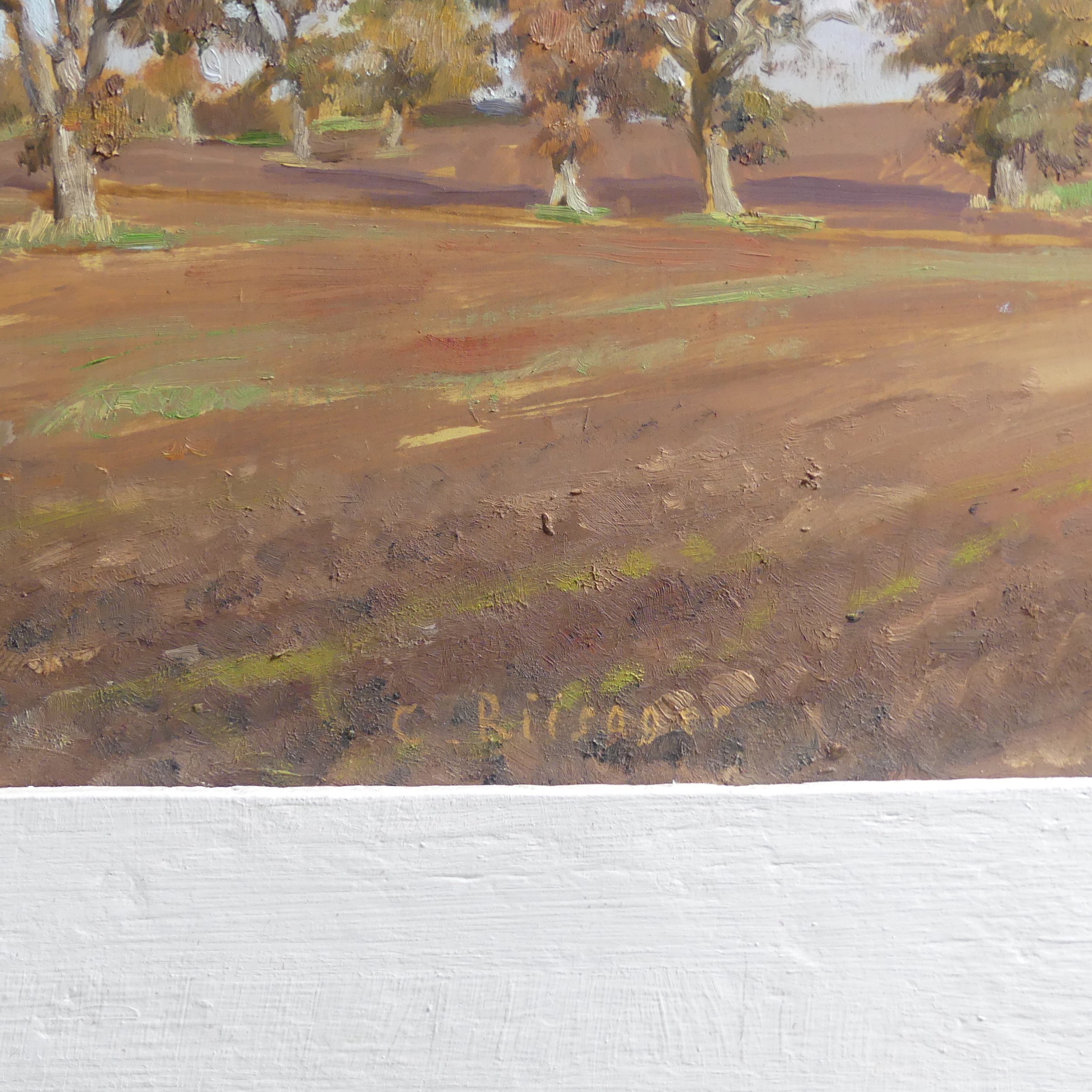 Chris Riisager (b. 1961) Trees in a plowed field, oil on board, signed ...
