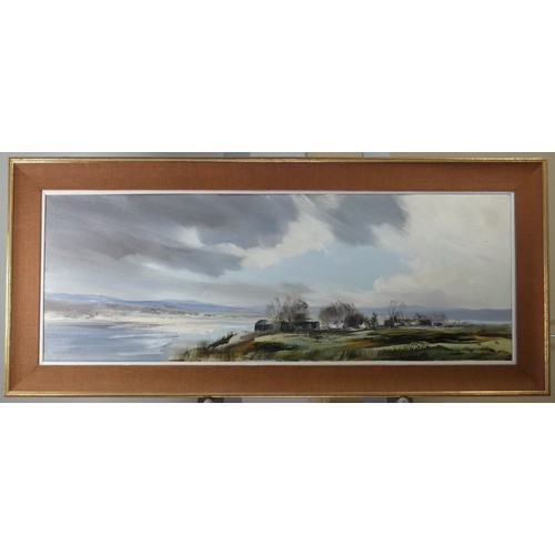 Michael Barnfather (b. 1934) After the storm, oil on canvas, signed and dated '73 lower left corner, titled verso, 15in x 42in (38cm x 107cm), framed.