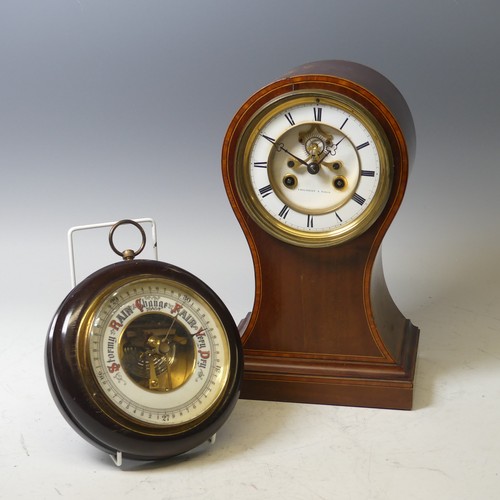 A late 19th century mahogany balloon mantel Clock, with walnut banding ...