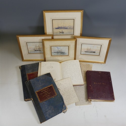 The Boxer Rebellion, Seymour Expedition, June 1900; An historically significant diarised account of the ill-fated campaign to reach the beleaguered Western legations in Peking (Beijing), under threat by the 'Boxer' Movement, an anti-Western, Anti-Christian group of Chinese 'peasant' militia, the account written by Morris Edward Cochrane, Sub-Lieutenant on H.M.S. Centurion, who was one of a 2000 strong force led by Admiral Edward Seymour setting off from Tientsin (Tianjin) attempting to reach Peking (Beijing) by rail. Having received orders on Sunday 10th June at 5.30am to make ready his men within the hour, Sub-Lieut. Cochrane describes in great detail the advance and subsequent retreat back to Tianjin of the multi-national force ending his account on Thursday 25th June, in jubilant mood having just met with the Russian relief column, the force having been under almost constant fire with few provisions for much of the preceeding two weeks, the journal accompanied by a letter to his family dated June 29th once he was back on board HMS Centurion effectively being an abridged account of his journal, a scrap album with newspaper clippings relating to Cochrane's career, two late 19thC Midshipmen Log books, when he served aboard HMS Achilles, Ramillies, Nelson, Resolution, Clypso and Cleopatra (1895-1899) four watercolours by the author of various naval vessels, and other related military ephemera. (a lot)