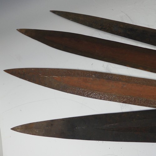 8 - A pair of early 20th century Congolese iron currency spear Heads, with rounded bases, L 82.5 cm, tog... 