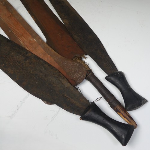 8 - A pair of early 20th century Congolese iron currency spear Heads, with rounded bases, L 82.5 cm, tog... 