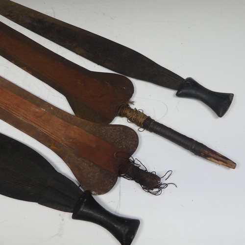 8 - A pair of early 20th century Congolese iron currency spear Heads, with rounded bases, L 82.5 cm, tog... 