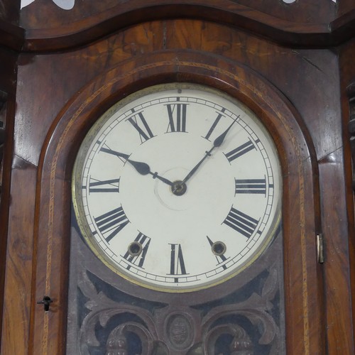 48 - A late 19th century American walnut wall Clock, the case decorated with Tunbridge ware style inlaid ... 