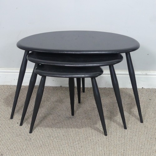 20 - An ebonised Ercol nest of three pebble Tables, (largest) W 65 cm x H 40 cm x D 45 cm, (smallest) W 3... 