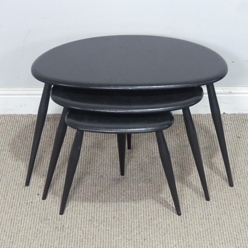 20 - An ebonised Ercol nest of three pebble Tables, (largest) W 65 cm x H 40 cm x D 45 cm, (smallest) W 3... 