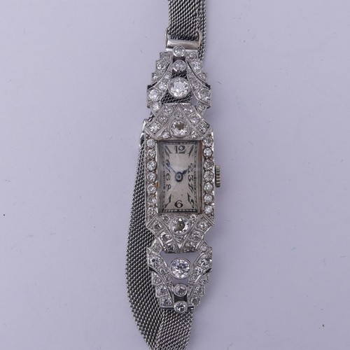 145 - An Art Deco lady's diamond Cocktail Watch, the unsigned rectangular dial with Arabic numerals, withi... 